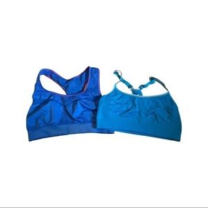 Two blue sports bras